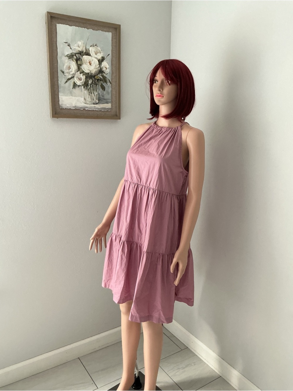 a new day Rose-Pink Halter Tiered Mini Dress